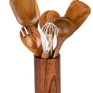 Wooden Utensils for Cooking, 7pcs Natural Acacia Wood kitchen utensils set with Holder For Cooking Utensil set Wooden Spoons Spurtle Spatula For Cooing Non-Stick Pan