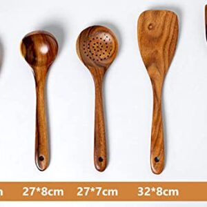 Wooden Utensils for Cooking, 7pcs Natural Acacia Wood kitchen utensils set with Holder For Cooking Utensil set Wooden Spoons Spurtle Spatula For Cooing Non-Stick Pan