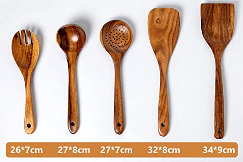 Wooden Utensils for Cooking, 7pcs Natural Acacia Wood kitchen utensils set with Holder For Cooking Utensil set Wooden Spoons Spurtle Spatula For Cooing Non-Stick Pan