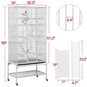 Yaheetech 69'' Extra Large Bird Cage Metal Parrot Cage w/Detachable Stand for Mid-Sized Parrots Cockatiels Conures Parakeets Lovebirds Budgie Finch, White