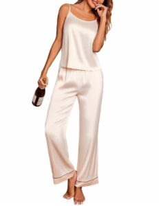 ekouaer women silk satin pajamas sleeveless pjs set 2 piece summer loungewear sleepwear with pockets champagne,l