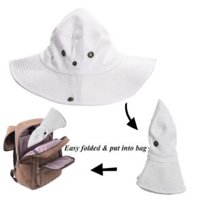 Men and Women Fishing Hat and Safari Cap Wide Brim Boonie Hat Bucket Hats with Sun Protection for Big Head XL White