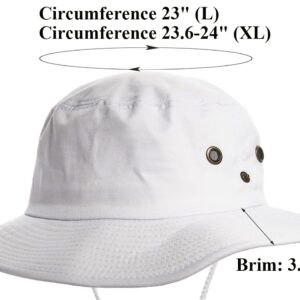 Men and Women Fishing Hat and Safari Cap Wide Brim Boonie Hat Bucket Hats with Sun Protection for Big Head XL White