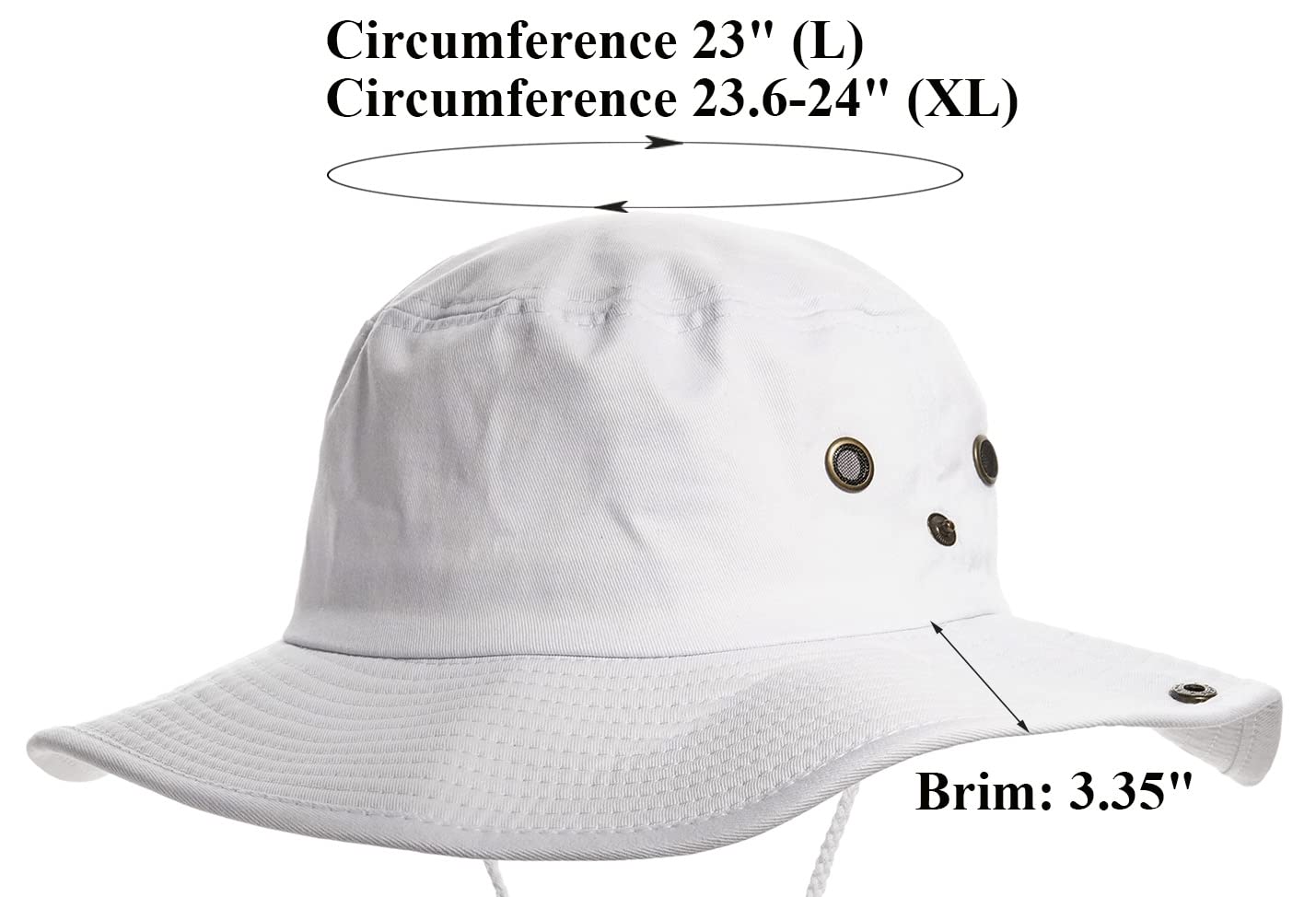 Men and Women Fishing Hat and Safari Cap Wide Brim Boonie Hat Bucket Hats with Sun Protection for Big Head XL White