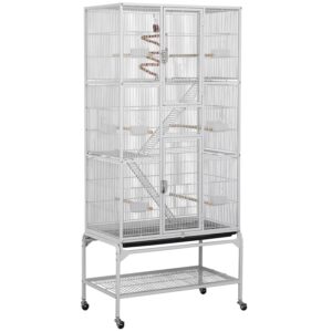 topeakmart birds cage with extra large space for small birds like lovebirds parakeets cockatiels ect, mobile bird cage for conures, large rolling metal cage with detachable stand, white