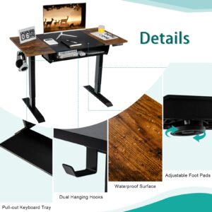 Tangkula Standing Desk with Keyboard Tray, Height Adjustable Electric Sit Stand Desk with Splice Board, Anti-Collision Technology & 2 Hooks, 48 x 24 Inch Stand Up Workstation for Home Office