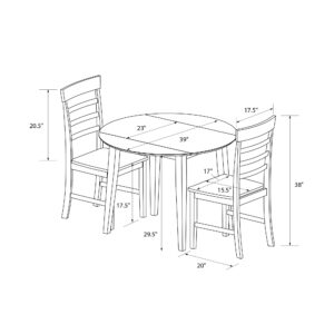 Novogratz Brooks 3-Piece Wood Dining Set with Double Drop Leaf, Gray