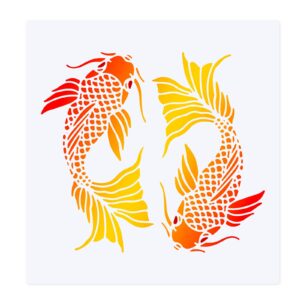 fingerinspire koi drawing painting stencils templates (11.8x11.8inch) plastic koi fish stencils decoration square carp stencils for painting on wood, floor, wall and fabric