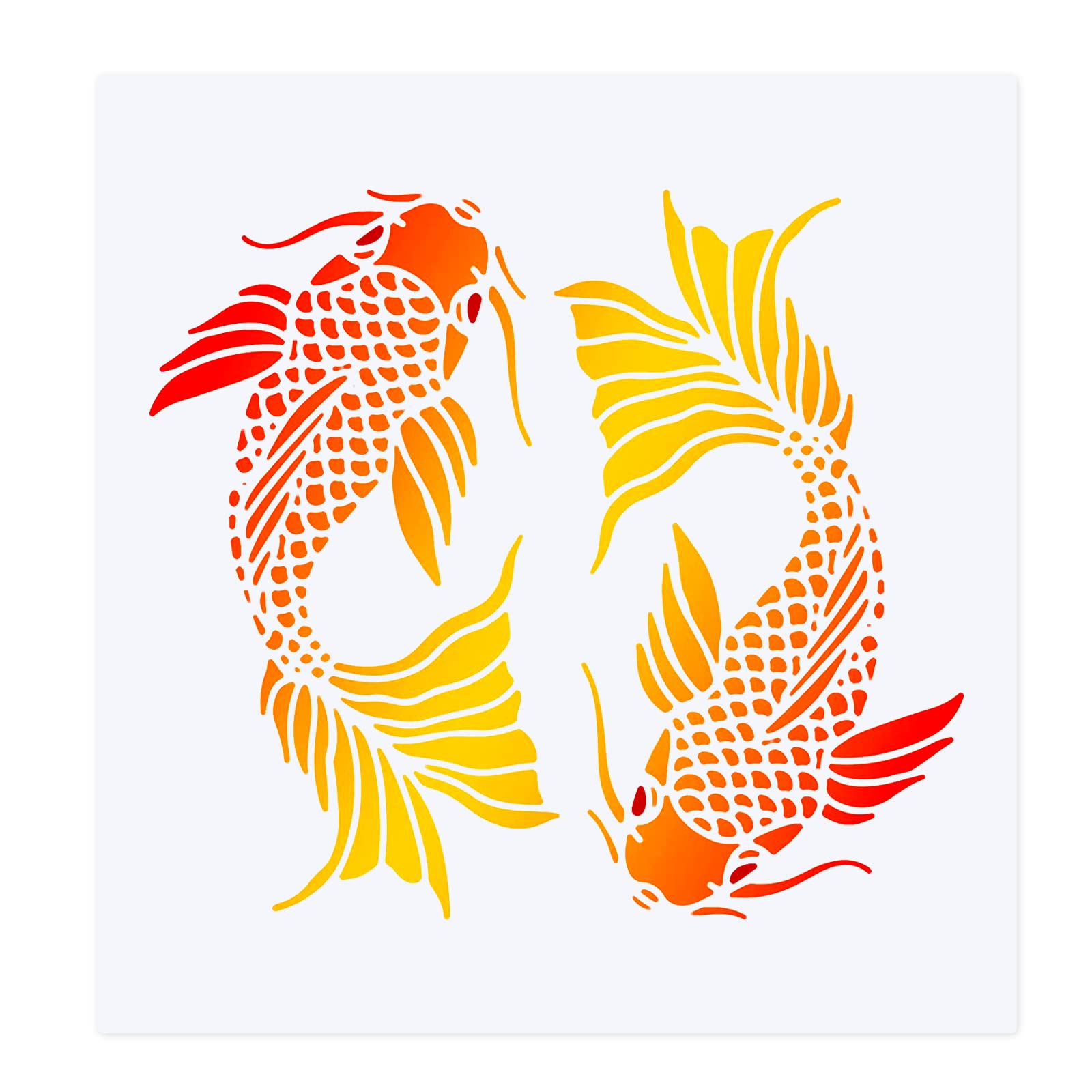 FINGERINSPIRE Koi Drawing Painting Stencils Templates (11.8x11.8inch) Plastic Koi Fish Stencils Decoration Square Carp Stencils for Painting on Wood, Floor, Wall and Fabric