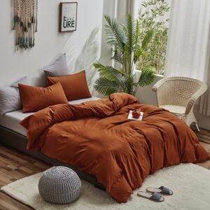 CLOTHKNOW Burnt Orange Comforter Set Full 3Pcs Terracotta Bedding Comforter Sets Rust Comforter Full Size Soft Caramel Full Size Comforter Sets