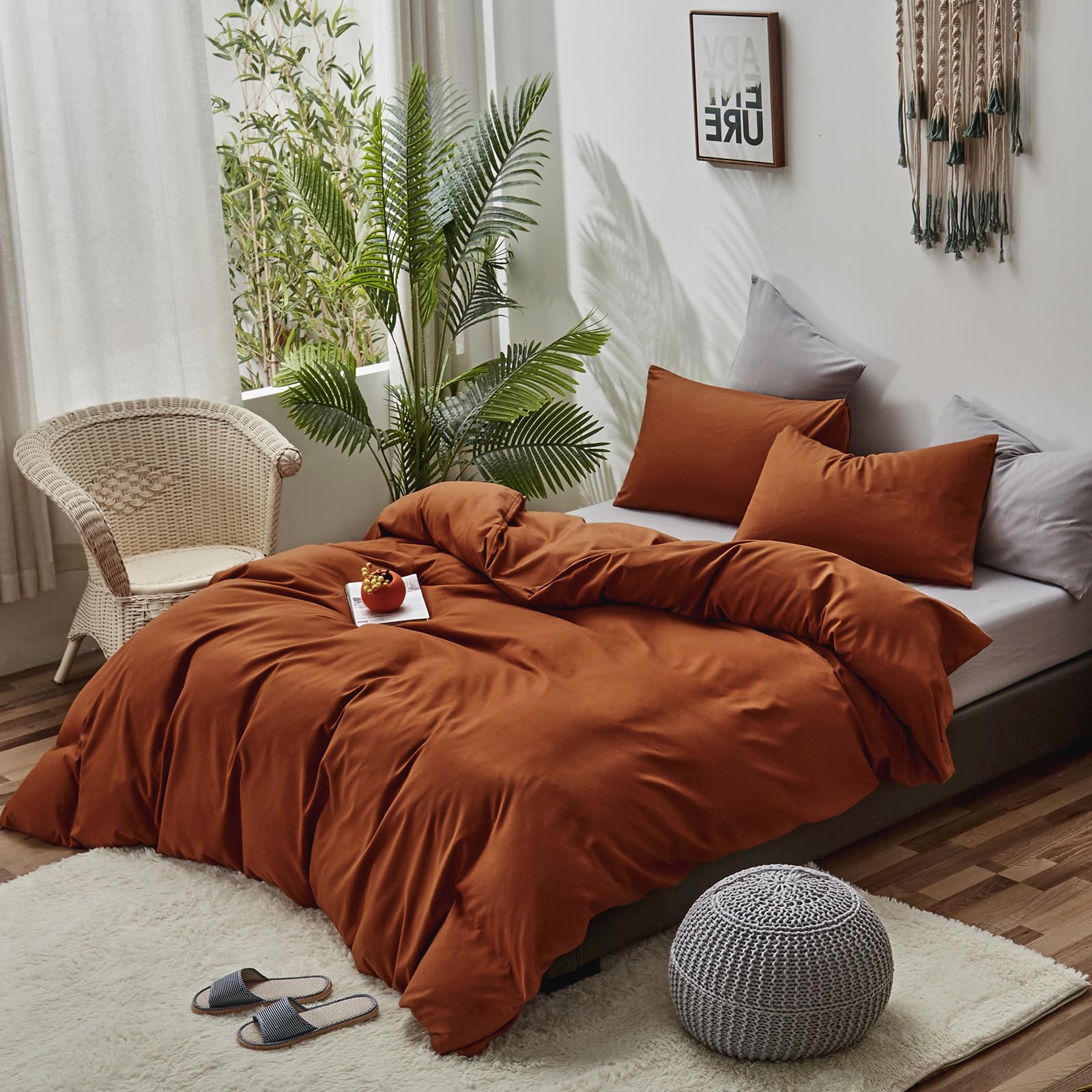 CLOTHKNOW Burnt Orange Comforter Set Full 3Pcs Terracotta Bedding Comforter Sets Rust Comforter Full Size Soft Caramel Full Size Comforter Sets