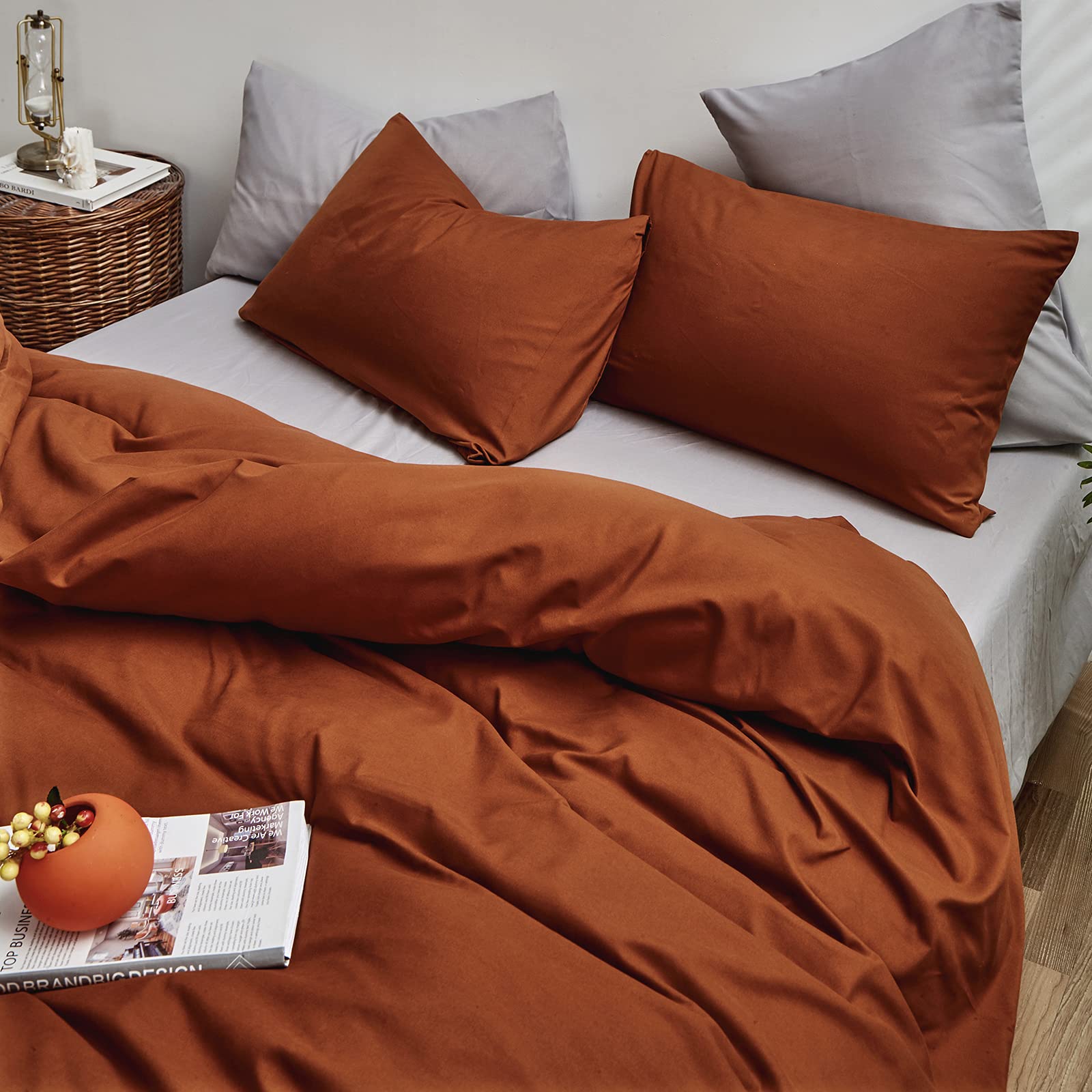 CLOTHKNOW Burnt Orange Comforter Set Full 3Pcs Terracotta Bedding Comforter Sets Rust Comforter Full Size Soft Caramel Full Size Comforter Sets