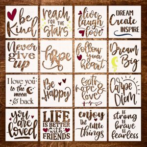 16 piece inspirational word stencil set - stencils for painting on wood - quotes include dream, faith hope love - stencils for painting on canvas, stencils for crafts reusable for signs and fabric