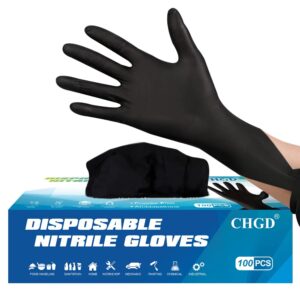 CHGD Nitrile Black Disposable Gloves 100 Count, 6mil Latex Free Textured Exam Gloves For Industrial & Household X-Large