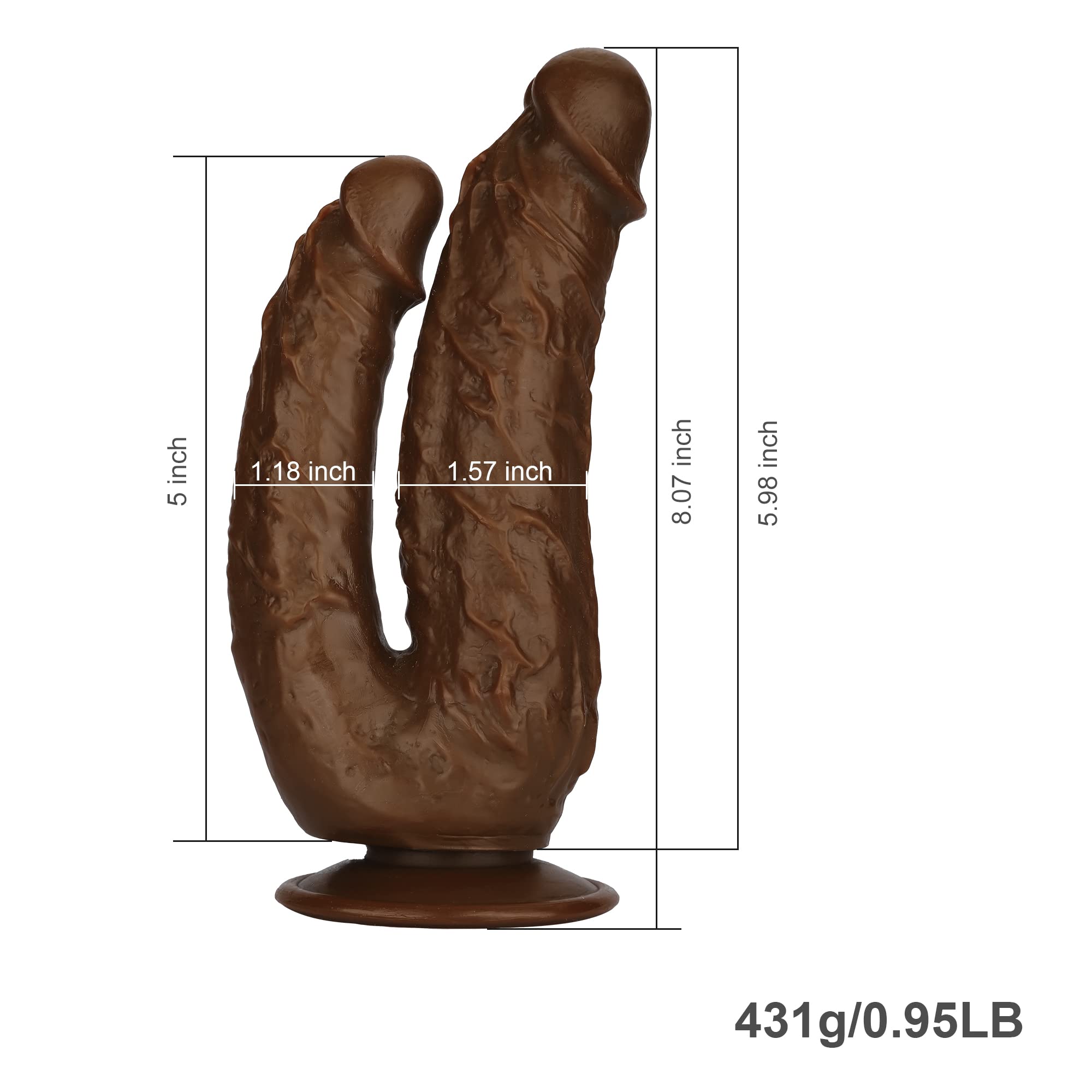 8 Inch Large Realistic Double-Ended Dildo Flared Suction Cup Base for Hands-Free Play, Flexible Dildo with Curved Shaft for Vaginal G-spot and Anal Play