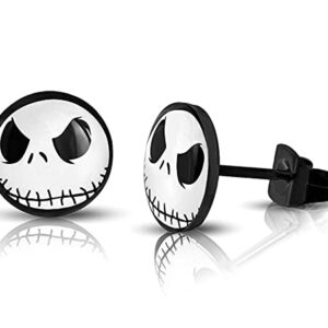 2 Pairs Set Halloween Stud Stainless Steel Jack Skellington Cut-Out Round Circle Button Stud Piercing Jewelry with Jack Skellington Face Post Earrings Add Horror Halloween Atmosphere for Men Unisex(A)