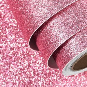 FunStick Glitter Pink Contact Paper 15.8"x240" Glitter Peel and Stick Wallpaper Pink Sparkly Self Adhesive Wall Paper Roll Fabric Pink Wallpaper for Girls Bedroom Wall Cabinets Drawers DIY Gift Decor