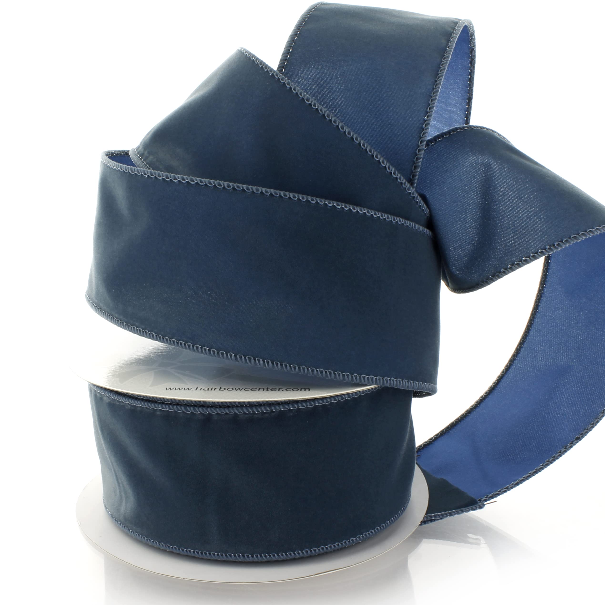 Ribbon Traditions 2.5" Wired Suede Velvet Ribbon Antique Blue - 25 Yards