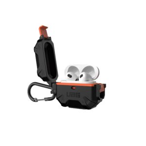 URBAN ARMOR GEAR UAG Designed for AirPod Case Black Orange (3rd Generation, 2021) Durable Protective Soft-Touch Silicone with Detachable Carabiner, Pathfinder