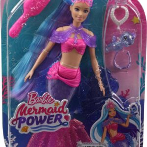 Barbie Mermaid Power Doll, "Malibu" with Seahorse Pet and Accessories, Mermaid Toys with Interchangeable Fins