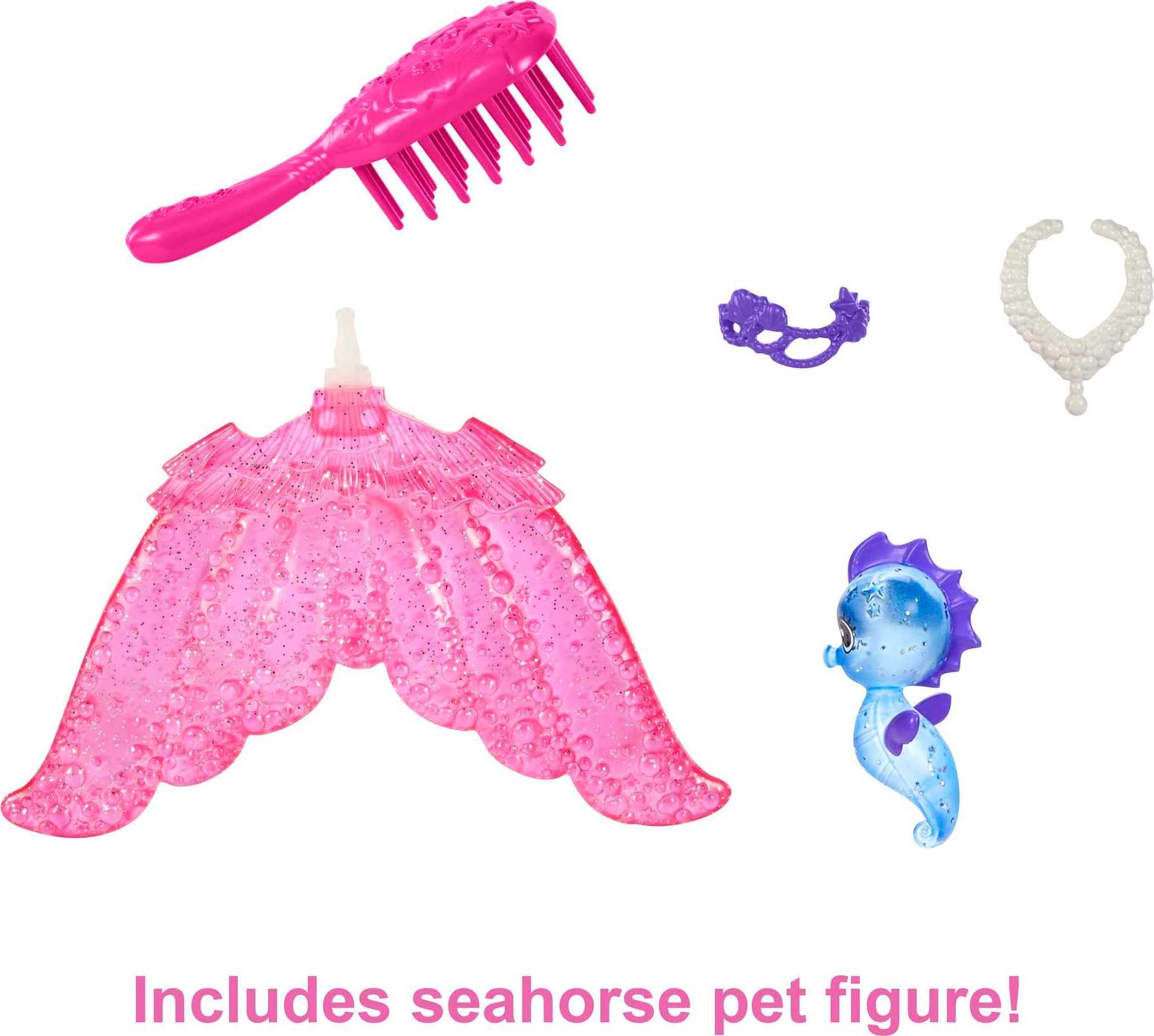 Barbie Mermaid Power Doll, "Malibu" with Seahorse Pet and Accessories, Mermaid Toys with Interchangeable Fins