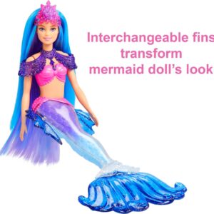 Barbie Mermaid Power Doll, "Malibu" with Seahorse Pet and Accessories, Mermaid Toys with Interchangeable Fins