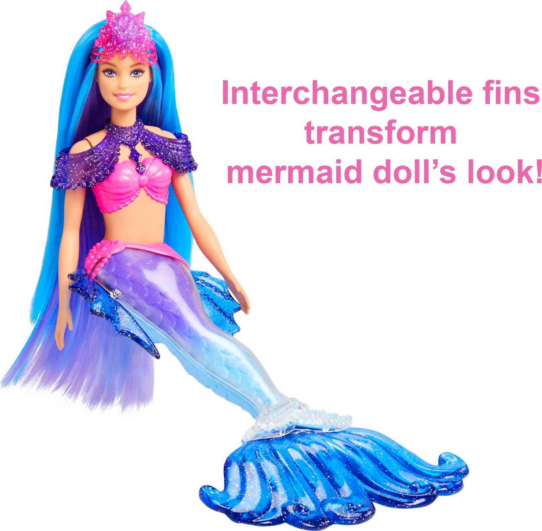 Barbie Mermaid Power Doll, "Malibu" with Seahorse Pet and Accessories, Mermaid Toys with Interchangeable Fins