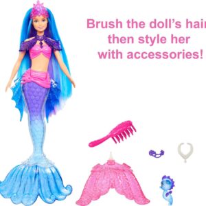 Barbie Mermaid Power Doll, "Malibu" with Seahorse Pet and Accessories, Mermaid Toys with Interchangeable Fins