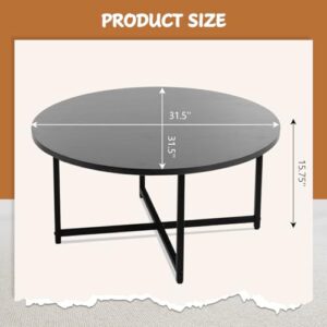 TOYSINTHEBOX Round Coffee Table Modern Coffee Table Sofa Table Tea Table for Living Room, Office Desk, Balcony, Wood Desktop and Metal Legs, Black, 31.5"