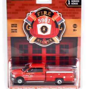 2017 Ram 3500 Dually Service Truck Red Los Angeles County Fire Department (California) Fire & Rescue 1/64 Diecast Model Car by Greenlight 67010 E