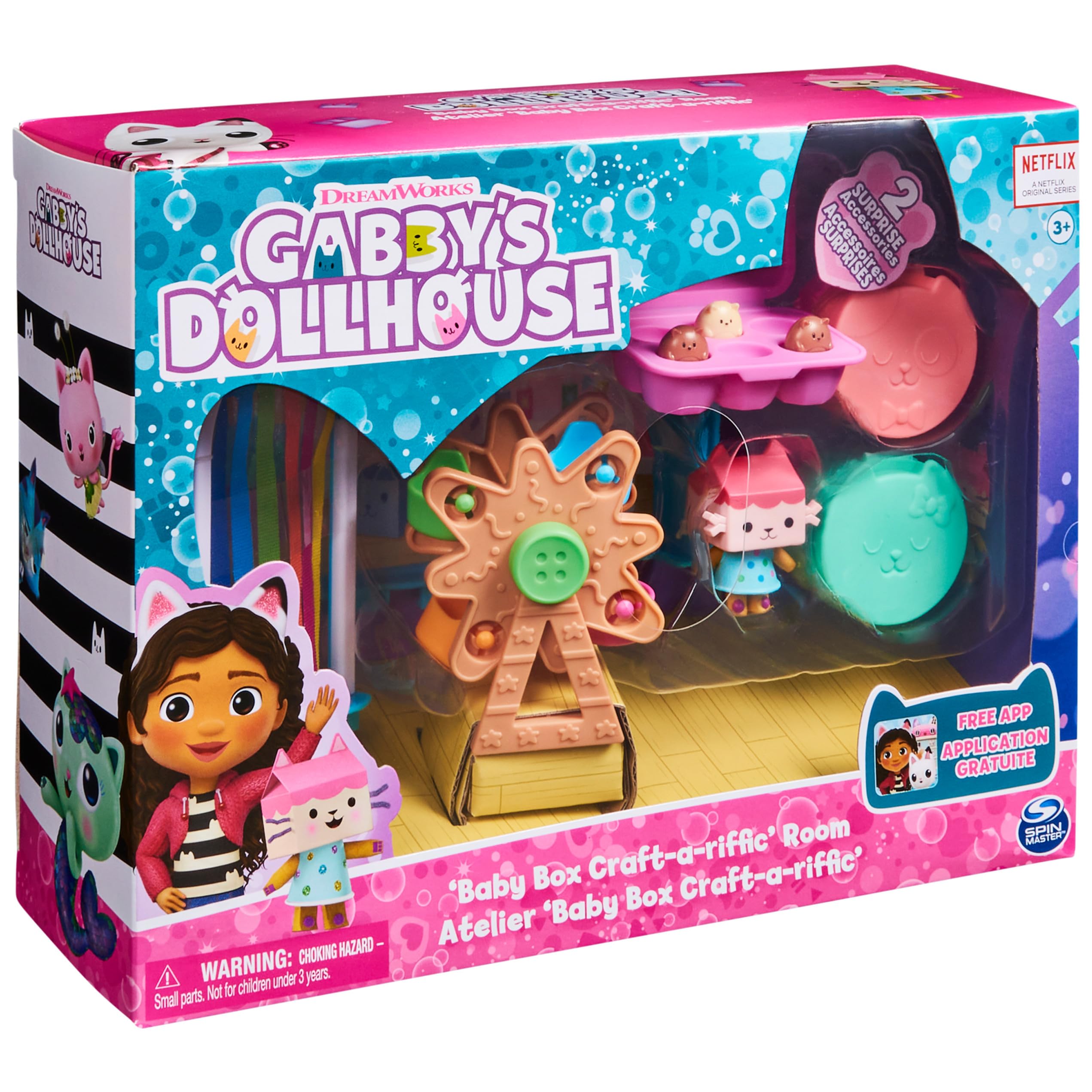 Gabby's Dollhouse, Baby Box Cat Craft-A-Riffic Room with Exclusive Figure, Accessories, Furniture and Dollhouse Delivery, Kids Toys for Ages 3 and up