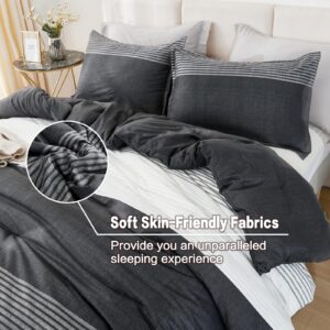 Litanika Twin XL Comforter Set Black White Grey - 2 Pieces Gray Twin Extra Long Size Lightweight Bedding Set, All Season Down Alternative Comforter