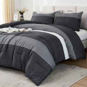 Litanika Twin XL Comforter Set Black White Grey - 2 Pieces Gray Twin Extra Long Size Lightweight Bedding Set, All Season Down Alternative Comforter