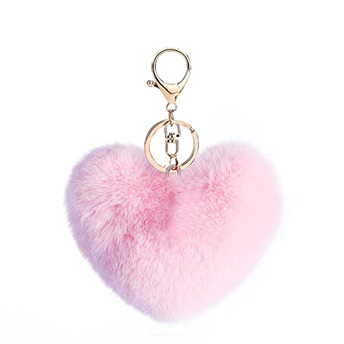 HSYHERE Lady Girl Cute Peach Heart Fur Ball Keychain Creative Love Pendant Car Keychain Backpack Peach Heart Pendant Pendant Metal Key Ring-Pink