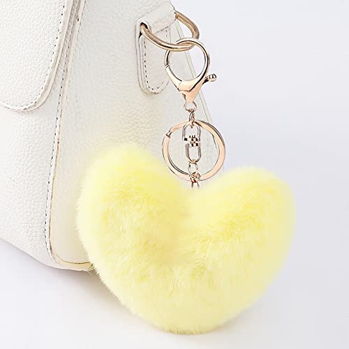 HSYHERE Lady Girl Cute Peach Heart Fur Ball Keychain Creative Love Pendant Car Keychain Backpack Peach Heart Pendant Pendant Metal Key Ring-Pink