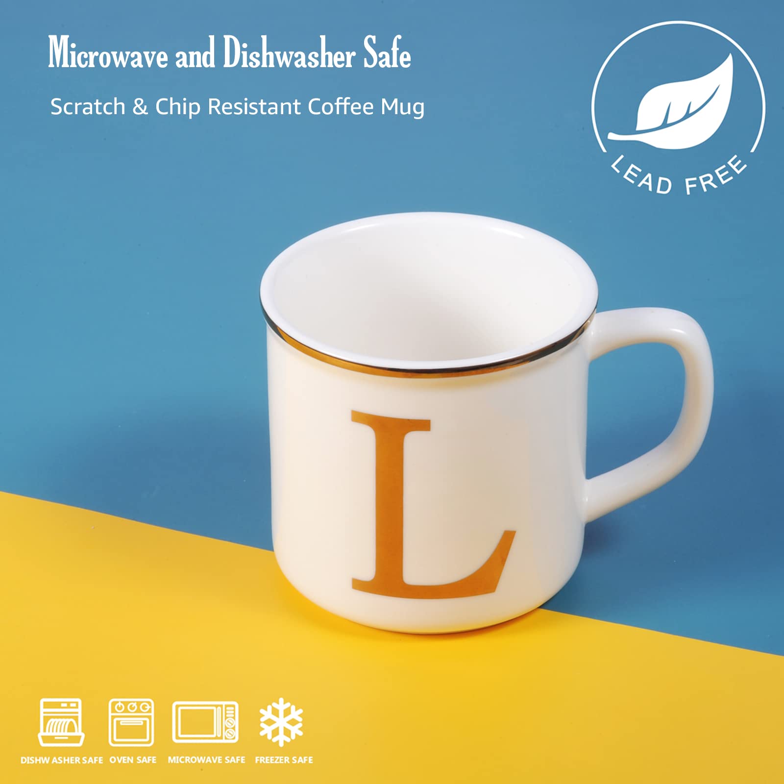 Miicol Micorave Safe Gold Initials 16 oz Large Cup Monogramm Personalized- Gifts Mug with Man and Women's Initials -Gold Letters L