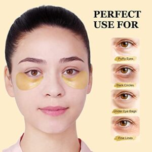 LIYALAN 24K Gold Under Eye Patches for Dark Circles and Puffiness Eye Mask Skin Care Products Eye Patches for Puffy Eyes Beauty Under Eye for Women 60Pcs