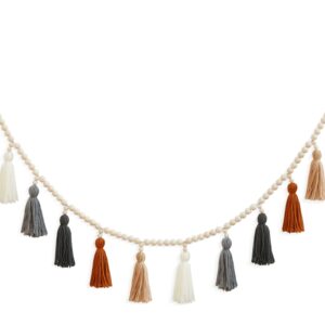 Tassel Garland with Wood Bead,Boho Macrame Wall Hanging Decor for Bedroom, Nursery, Play Room, Baby Shower, Girls Room Decor (White)