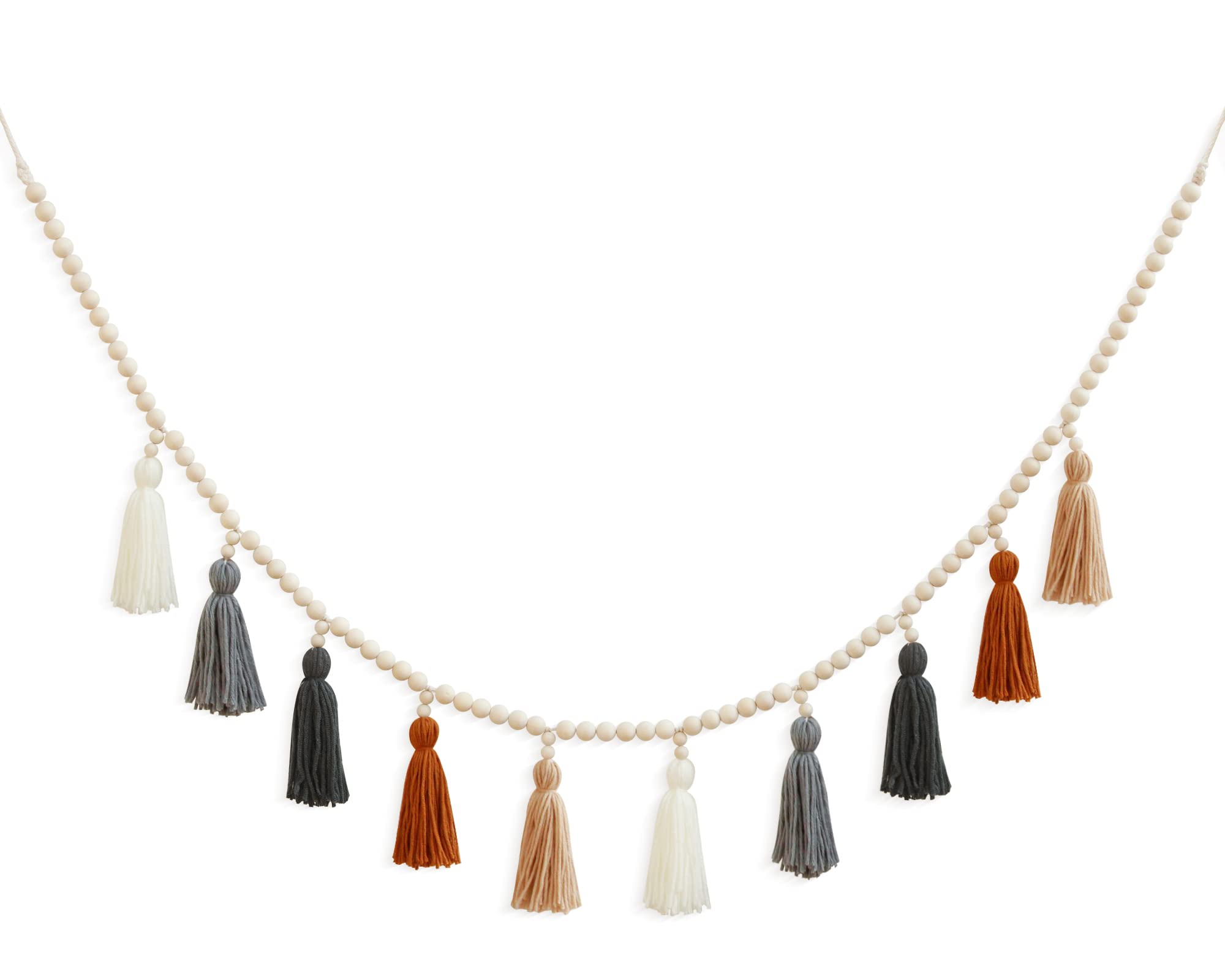 Tassel Garland with Wood Bead,Boho Macrame Wall Hanging Decor for Bedroom, Nursery, Play Room, Baby Shower, Girls Room Decor (White)