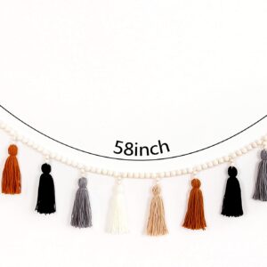 Tassel Garland with Wood Bead,Boho Macrame Wall Hanging Decor for Bedroom, Nursery, Play Room, Baby Shower, Girls Room Decor (White)