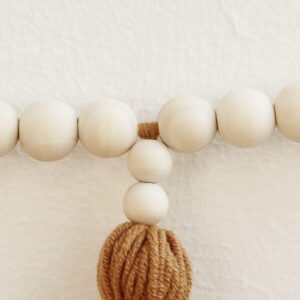 Tassel Garland with Wood Bead,Boho Macrame Wall Hanging Decor for Bedroom, Nursery, Play Room, Baby Shower, Girls Room Decor (White)