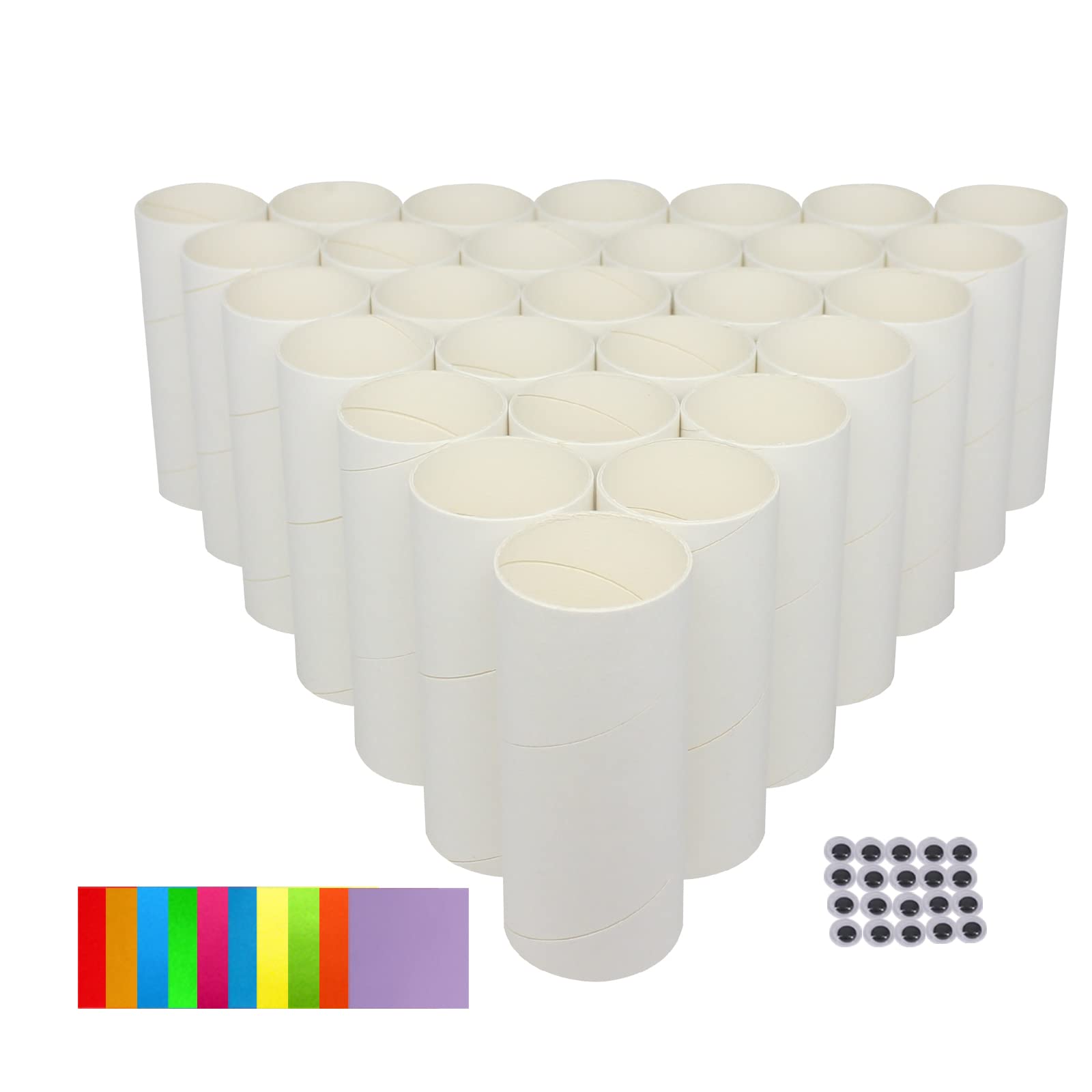 suituts 40 Pack Cardboard Tubes Bulk Craft Roll Tubes, Empty Toilet Paper Rolls For Craft DIY Art,1.6X3.9 Inch Craft Tubes Come with 100 Sheets Colorful Paper and 80 Pieces Wiggle Eyes (White)