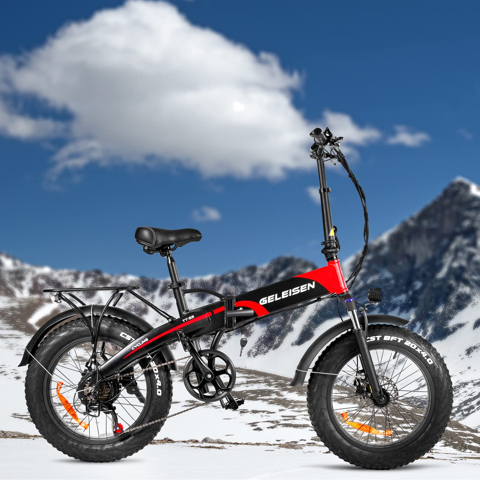 Folding Electric Bike for Adults, GELEISEN 750W(Peak1000W) Electric Mountain Bike, 48V 13Ah Removable Battery Up to 54 Miles, 28Mph 20"x4.0 Fat Tire Ebike, Professional 7 Speed Gear, UL2849 Certified