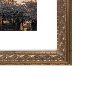 AUEAR, 11x14 Ornate Finish Photo Frame, with White Mat for 8x10 Picture & Real Glass, Color: Bronze