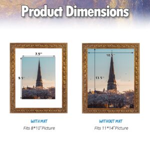 AUEAR, 11x14 Ornate Finish Photo Frame, with White Mat for 8x10 Picture & Real Glass, Color: Bronze