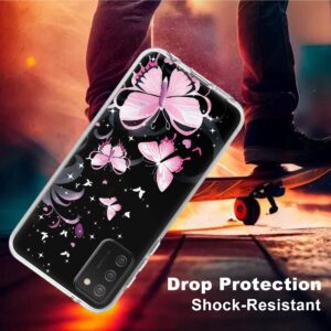 RYUITHDJP Galaxy A03S/A03 Case 6.5" with Glitter Bling Pink Butterfly Theme Design, for Samsung A03s Case Clear Stylish Transparent Durable Cover