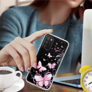 RYUITHDJP Galaxy A03S/A03 Case 6.5" with Glitter Bling Pink Butterfly Theme Design, for Samsung A03s Case Clear Stylish Transparent Durable Cover