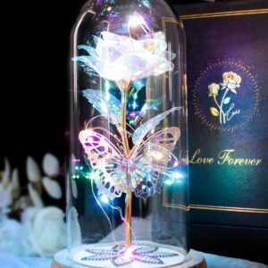 Beferr Gifts for Women Birthday Gifts Galaxy Rose Eternal Rainbow Flower Gifts Light Up Rose in Glass Dome Mothers Day Mom Rose Gifts for Grandma Daughter Wife Sister Friends