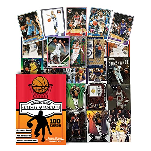 Assorted Set of 100 Basketball Trading Cards - All New Condition Cards - Perfect Starter Set for Kids, Adults, & Collectors - Potential Superstar and Hall of Fame Cards Available - Retail Packaging