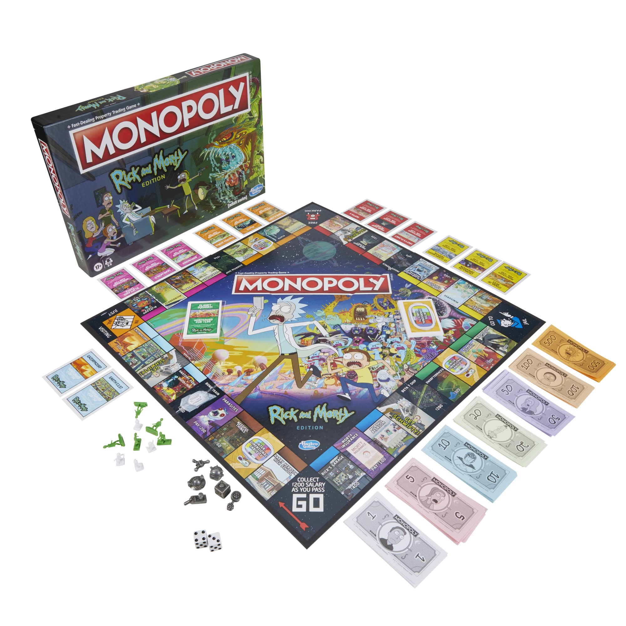 Hasbro Gaming Monopoly: Rick and Morty Edition Board Game, Cartoon Network Game for Families and Teens 17+, includes Collectible Monopoly Tokens (Amazon Exclusive)